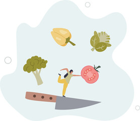 Vegan and natural, green diet eating lifestyle.flat design with people.