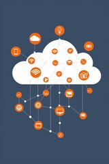 Poster - Cloud computing scheme, internet technology concepts. Abstract modern design on a blue background.