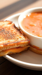 Poster - Closeup of a grilled cheese sandwich with tomato soup