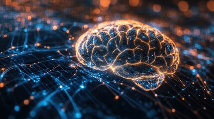 Poster - A brain is depicted with glowing neural connections, illustrating cognitive processes against a dark, digitally-inspired background