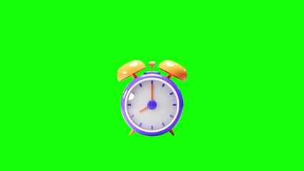 3d ringing alarm clock on green screen. looping animation. editable
