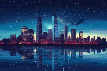 new york city skyline silhouette, illustration, vector art