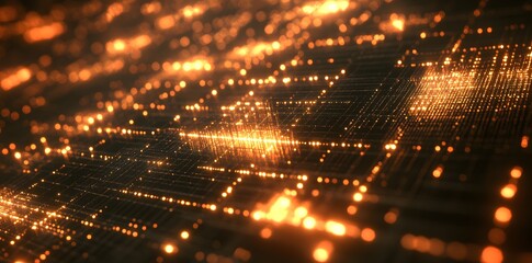 Poster - Abstract Digital Network - Glowing Orange Lights