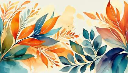 Abstract watercolor design featuring a foliage motif.