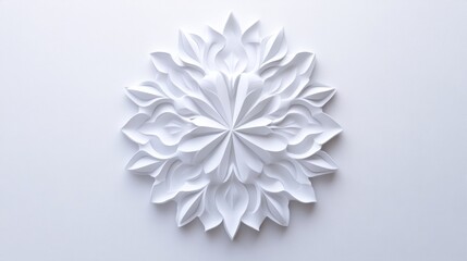 Wall Mural - A white paper flower on a wall with some leaves, AI