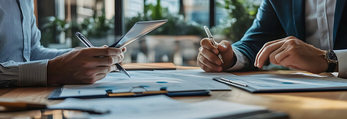 Canvas Print - Business Professional Negotiating Loan Terms with Bank Representative for Financial Deal