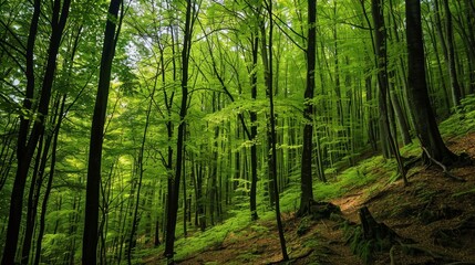 Wall Mural - Hungarian national park forest in autumn light, summer scene.