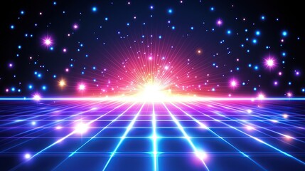 Poster - Futuristic Neon Grid with Radiant Light Burst