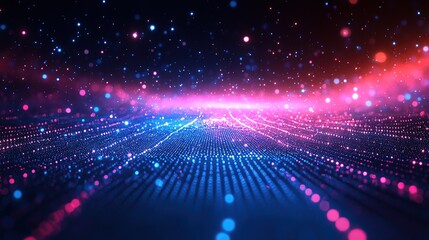 Poster - Vibrant Neon Digital Grid with Starry Backdrop