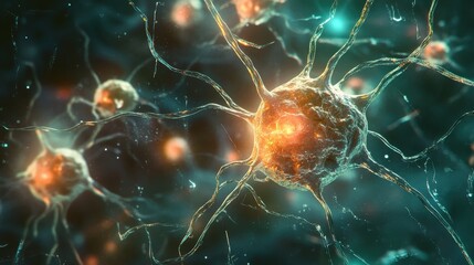 Poster - Researchers are analyzing the interactions of neurons and hormones that regulate metabolic processes in a scientific laboratory setting