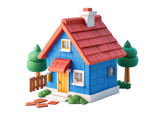 Wall Mural - A 3D cartoon-style illustration of a standalone wooden cabin, showcasing its charming and whimsical design in three dimensions isolated on transparent background cutout png