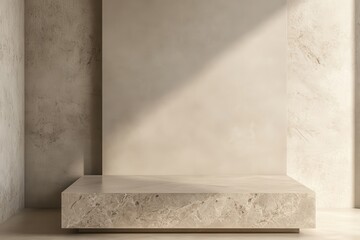 Poster - Present item on a neutral stone base, set against a minimalist backdrop showcasing a rock panel and vertical surface