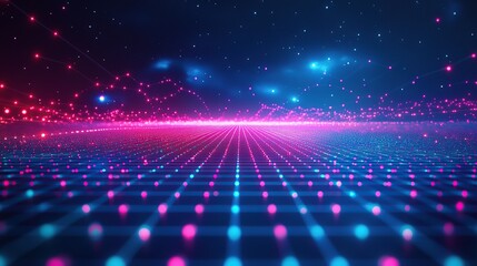 Poster - Neon Grid Digital Landscape in a Futuristic Setting