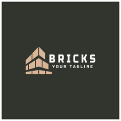 creative brick logo designs for buildings, architectural buildings, civil engineering, building materials shops