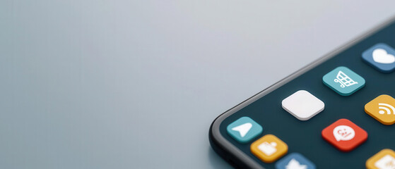 Mobile app for a global marketplace, closeup of icons and navigation buttons, sleek and userfriendly interface