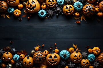 Wall Mural - Vibrant Halloween decorations on a dark backdrop