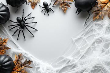 Wall Mural - Halloween decor with bats and spiders on white