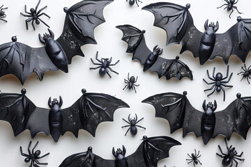 Sticker - Halloween flat lay with bats and spiders on white