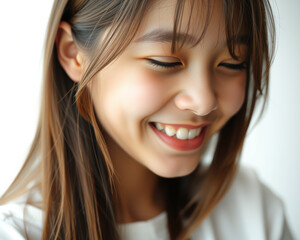 Poster - Portrait of a smiling young woman with long brown hair