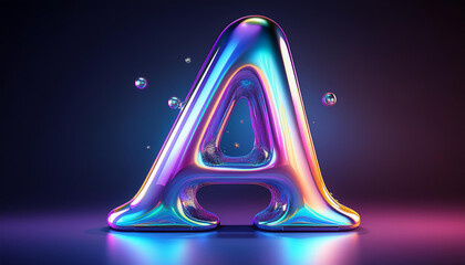 Wall Mural - Shiny holographic 3D letter with a Y2K vibe and a metallic sheen, featuring a volumetric render of a bubble effect in a standalone illustration.