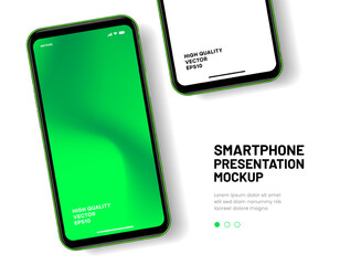 Wall Mural - Realistic smartphone mockup. Mobile phone vector with isolated on white background. Device front view. 3D mobile phone with shadow. Realistic, high quality smart phone mockup for ui ux presentation.