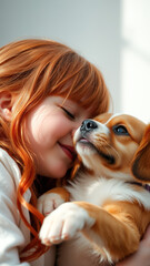 Wall Mural - Little Girl Cuddling with Puppy