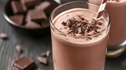 Poster - Close-up of a chocolate milkshake with chocolate shavings on top.