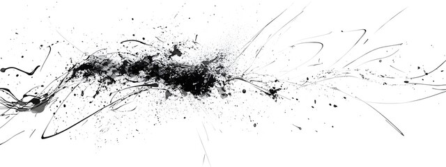 A black and white ink drawing of an abstract shape with sharp edges, resembling the outline of chaos or a splattered brush stroke on a pure background