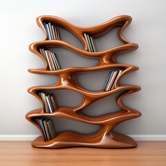 Poster - A shelf with books on it in a room against the wall, AI
