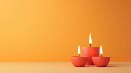 Tranquil scene featuring three glowing candles against a warm orange backdrop, perfect for relaxation or meditation themes.