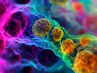 Aufkleber - Captivating Cancer Cells Revealed Under Microscopic detailed abstract image showcasing the vibrant cellular structure of cancer cells