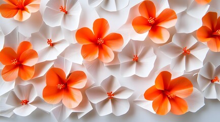 Wall Mural - White and Orange Paper Flowers