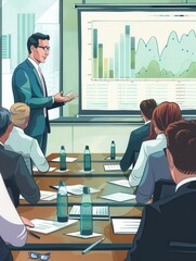 Leinwandbilder - A professional is presenting financial strategies in a contemporary conference room filled with attentive participants. Generative AI
