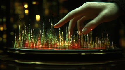 Poster - Hand Interacting with Futuristic Digital Cityscape