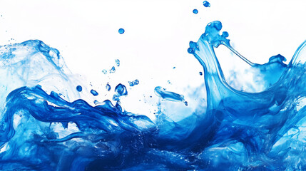 Poster - Close-up of a blue-colored drop in water, capturing the abstract motion of watercolor ink splashing. Creates a frame border background effect.
