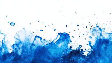 Poster - Close-up of a blue-colored drop in water, capturing the abstract motion of watercolor ink splashing. Creates a frame border background effect.