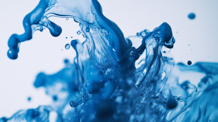 Poster - Close-up of a blue-colored drop in water, capturing the abstract motion of watercolor ink splashing. Creates a frame border background effect.