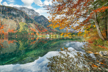 Wall Mural - captivating autumn scene of vorderer langbathsee lake.