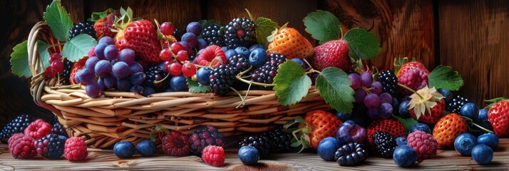 Wall Mural - Basket overflowing with fresh berries