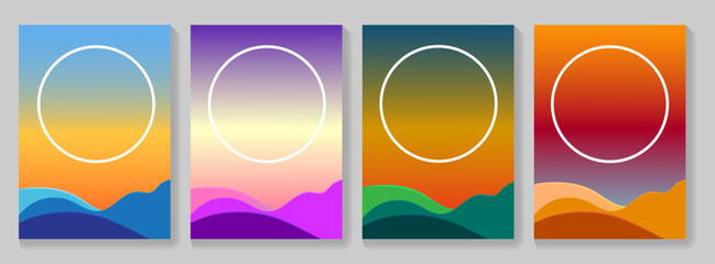 Poster - Beautiful sunrise or sunset on the mountain with colorful Gradient summer background, posters in minimal style for corporate identity, branding, social media ads, promo. Modern design template set