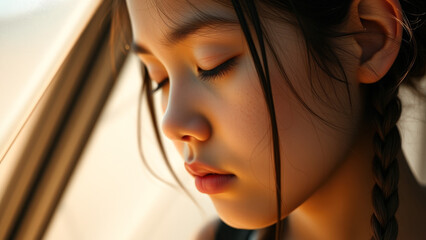 Canvas Print - Close-up Portrait of a Young Girl with Braided Hair