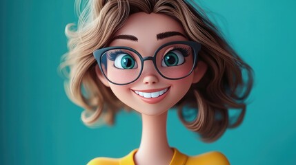 Poster - Cheerful Woman 3D Cartoon Portrait