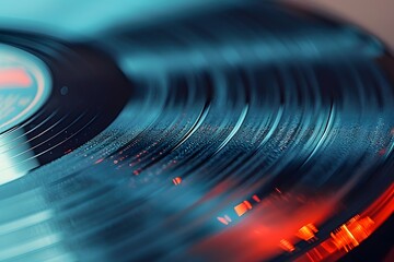 Captivating Close-Up of a Vinyl Record with Vibrant Lighting Effects