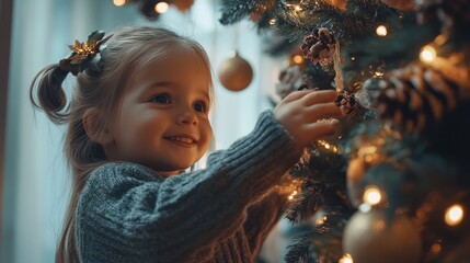 A family decorating their home with natural elements for an eco-friendly holiday.