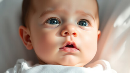 Canvas Print - Closeup portrait of a baby with big blue eyes