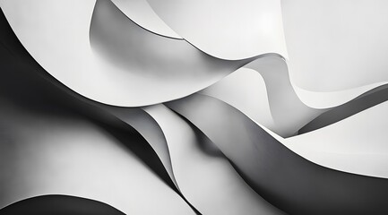 Wall Mural - Abstract grayscale image of white and dark gray paper curves.