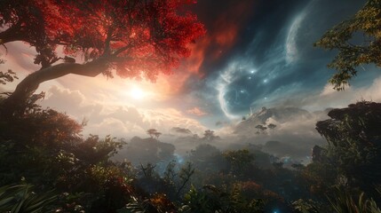 Wall Mural - breathtaking alien world with vibrant sky and lush landscape for science fiction book covers and imm