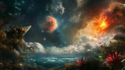 Wall Mural - breathtaking alien world with vibrant sky and lush landscape for science fiction book covers and imm