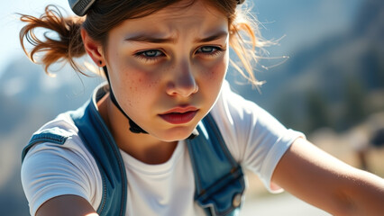 Sticker - Portrait of a young girl with freckles wearing a helmet