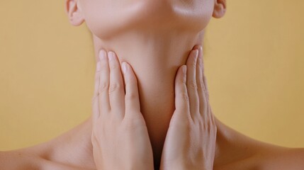 Wall Mural - A woman with her hands on the sides of her neck, AI